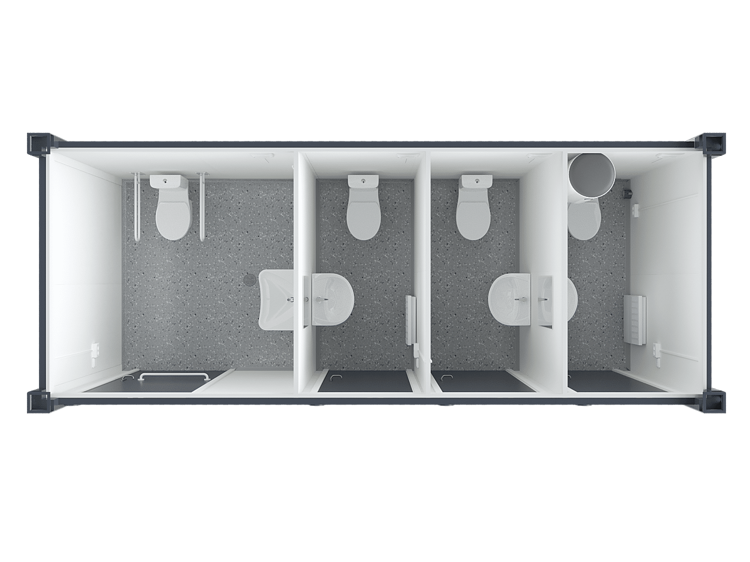 20′ Toilet Container, Three Standard And One Barrier-free Toilet, Premium